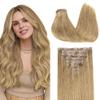 GOO GOO Clip in Hair Extensions Real Human Hair, Remy Human Hair Extensions Clip ins for Women, Natural Human Hair, 24inch 160g 7Pcs, 7 Bronde view 1