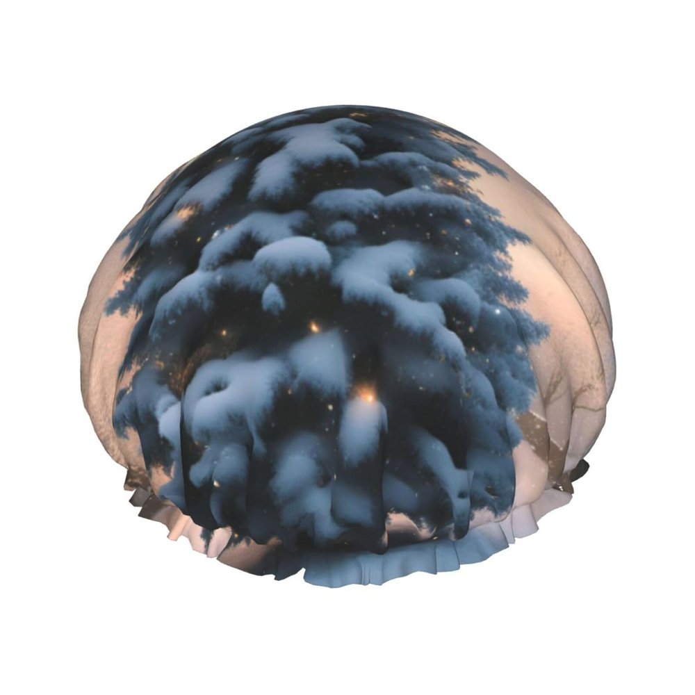 Christmas Tree Snow Stylish And Functional Double-Layer Shower Cap - Reusable And Cute Elastic Bath Cap