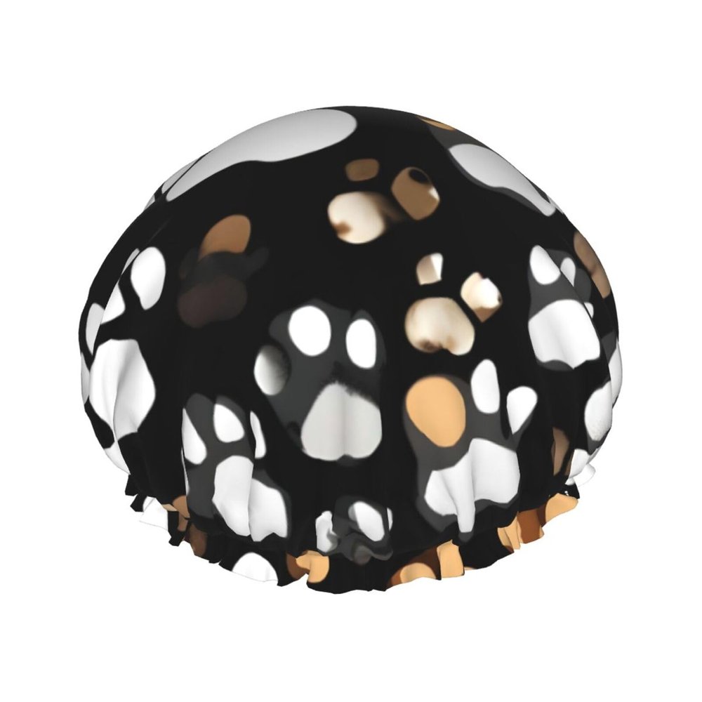 Dog Paw Print Stylish And Functional Double-Layer Shower Cap - Reusable And Cute Elastic Bath Cap
