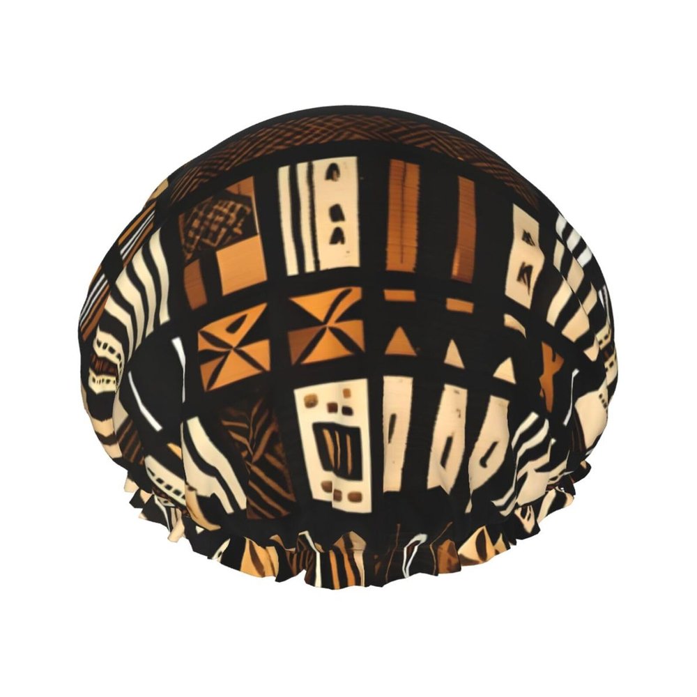 African Mud Cloth Tribal Stylish And Functional Double-Layer Shower Cap - Reusable And Cute Elastic Bath Cap