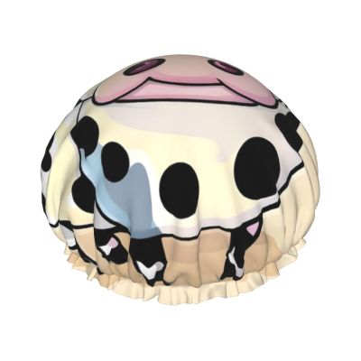 Cartoon Milk Cow Stylish And Functional Double-Layer Shower Cap - Reusable And Cute Elastic Bath Cap