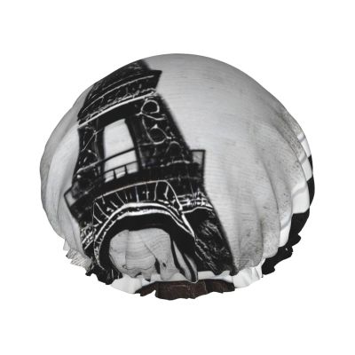 SSIMOO Parisian Coffee Eiffel Tower Stylish And Functional Double-Layer Shower Cap - Reusable And Cute Elastic Bath Cap