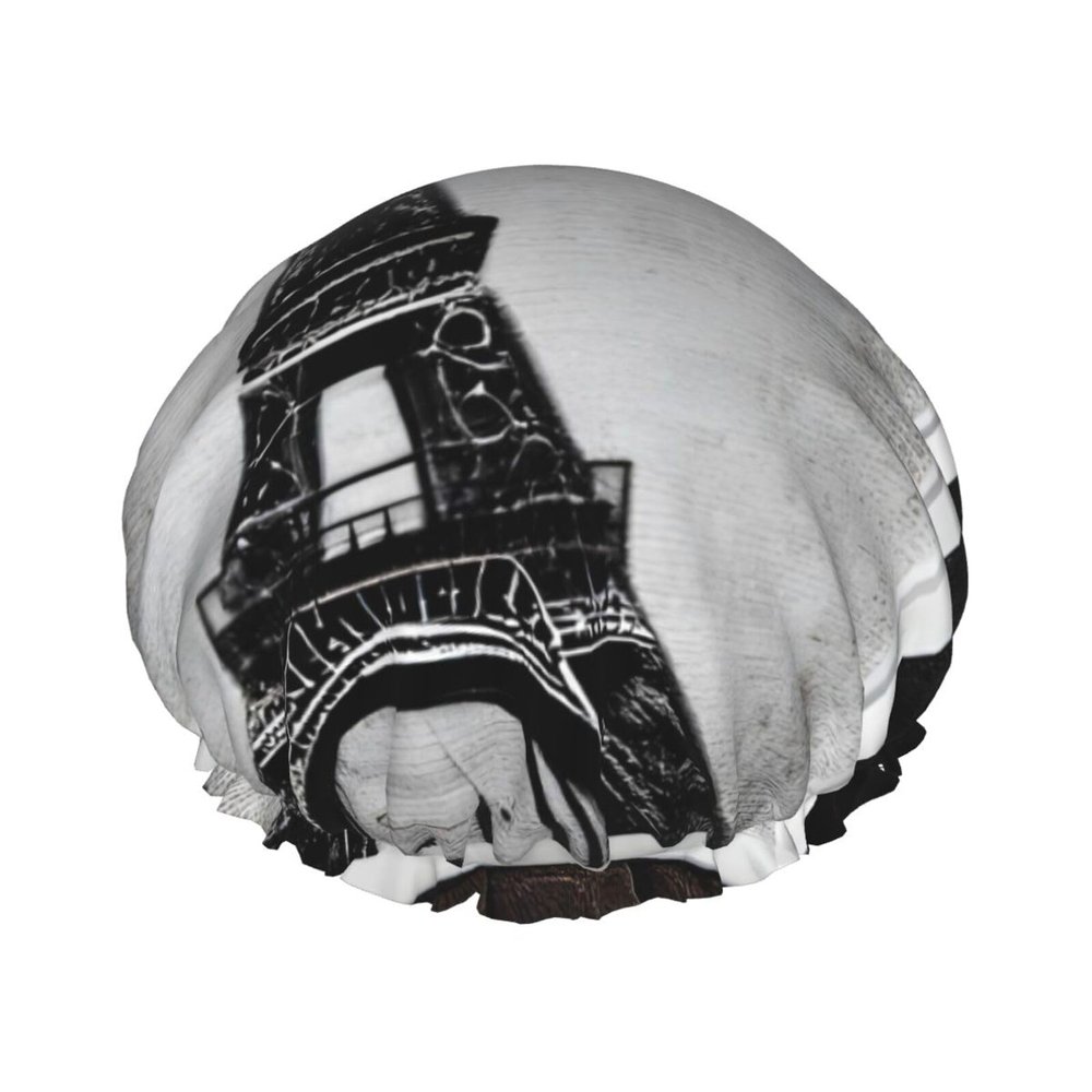 SSIMOO Parisian Coffee Eiffel Tower Stylish And Functional Double-Layer Shower Cap - Reusable And Cute Elastic Bath Cap