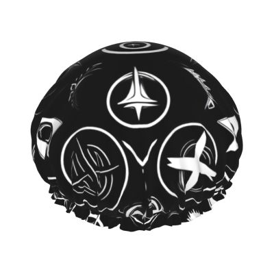 Supernatural Symbols Black Stylish And Functional Double-Layer Shower Cap - Reusable And Cute Elastic Bath Cap
