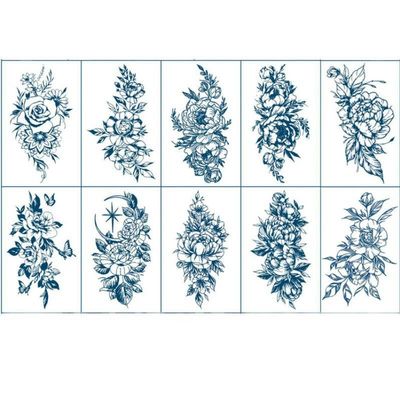 10 Large Flower Herbal Temporary Tattoo Fake Tattoo Stickers On Chest Sexy Semi-Permanent Simulation Waterproof Non-Reflective For Women Lasting For Two Weeks
