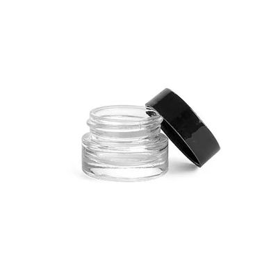0.25 oz Clear Glass Thick Wall Cosmetic Jars w/Black Smooth Lined Caps