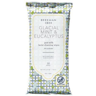 Beekman 1802 Glacial Mint & Eucalyptus Face Wipes - 30-Count - Scented - Cleanses, Nourishes & Hydrates - With Goat Milk, Aloe Vera - Good for Sensitive Skin - Cruelty Free