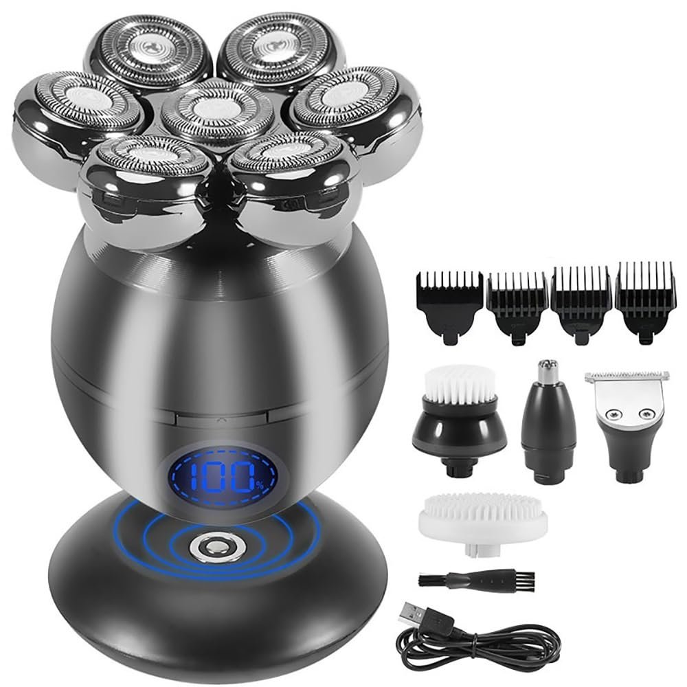 WTCBQC Head Shaver for Men, 5 in 1 7D Rechargeable Bald Head Shavers Kit for Men USB LED Display Electric Razor Heads Beard Ear Nose Hair Facial Trimmer