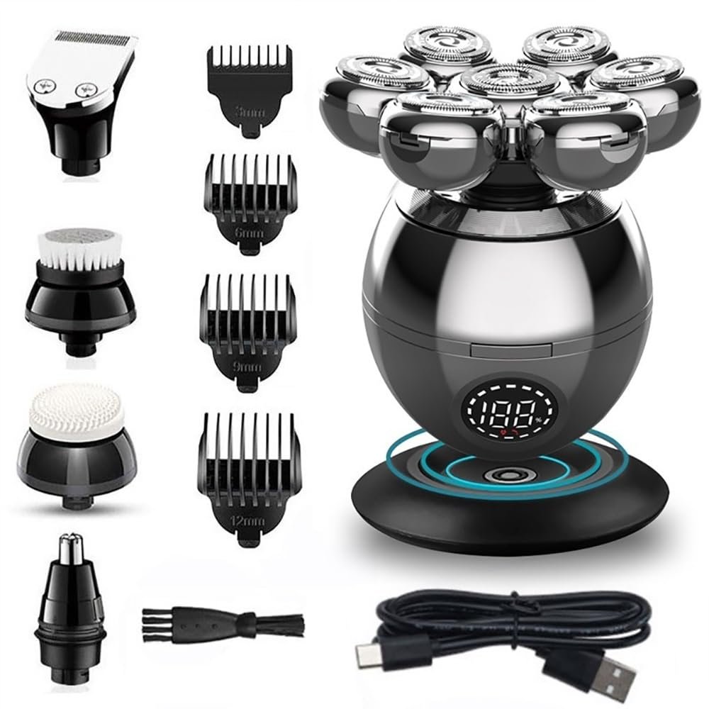 Head Shaver for Men, 5 in 1 Razor 7-Blade Grooming Kit Electric Shaver for Men Head Rechargeable Electric Razor Body Beard Hair Trimmer Bald Shaving Machine