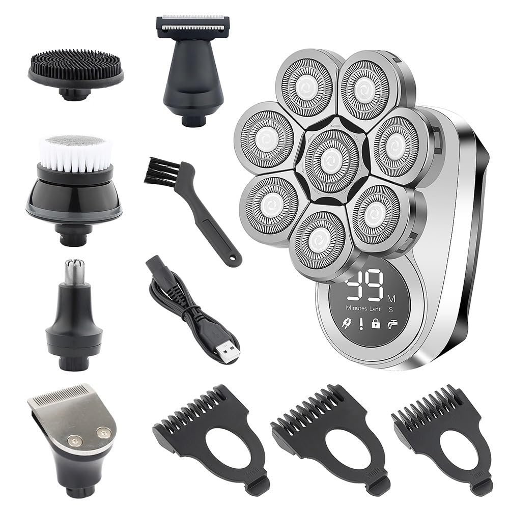 Head Shaver for Men, 6 in 1 Electric Razor Men Grooming Kit Wet Dry Electric Shaver LCD Display Beard Hair Trimmer Rechargeable Bald Head Shaving Machine