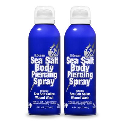 H2Ocean Sea Salt Body Piercing Spray - Saline Piercing Spray for Piercings & Body Modifications - Drug-, Preservative- & GMO-Free Vegan Piercing Aftercare - 6 oz (Pack of 2)