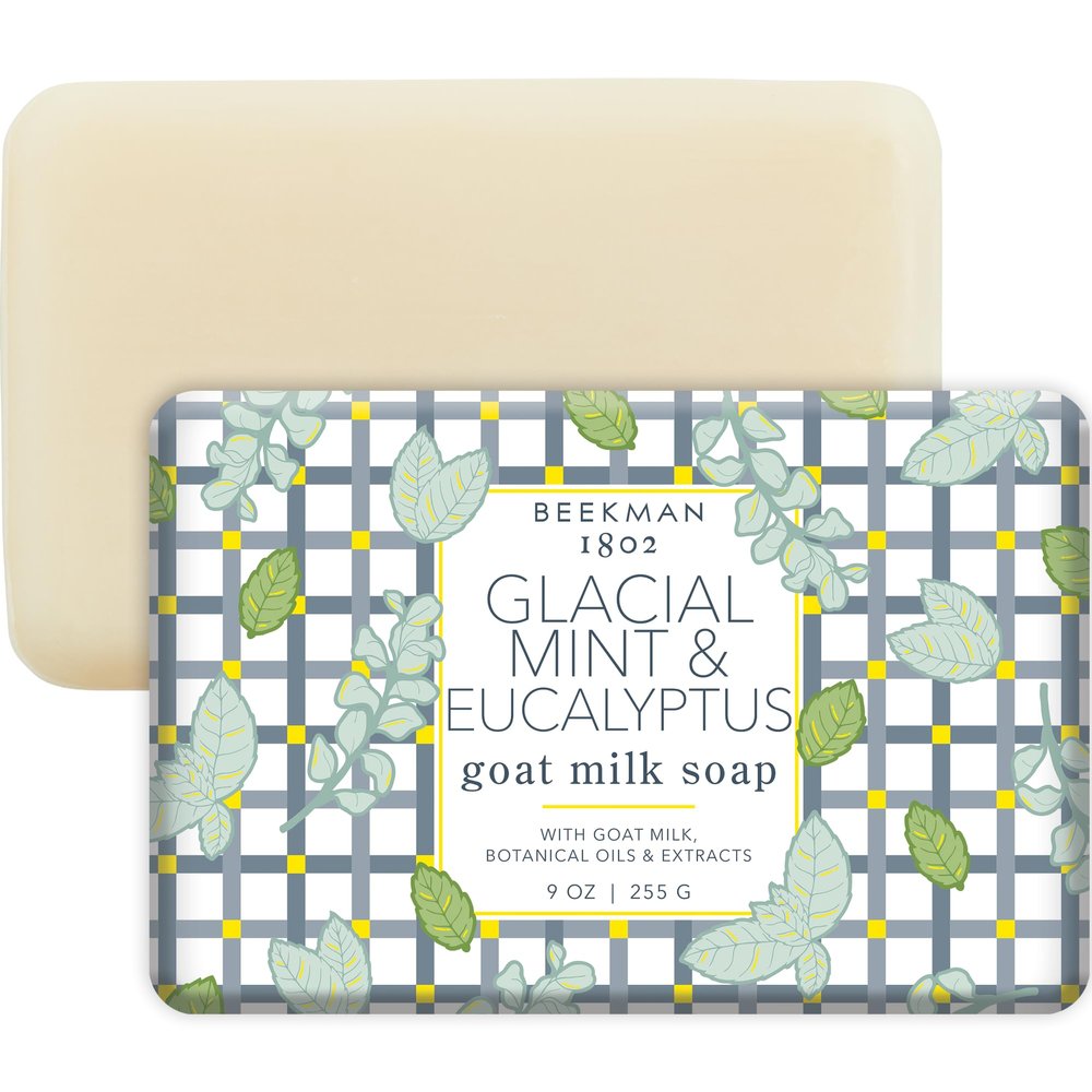 Beekman 1802 Glacial Mint & Eucalyptus Goat Milk Bar Soap for Men  Scented  9 oz  Moisturizing Body Bar  Certified Microbiome Friendly  No Irritation  Sensitive Skin Safe