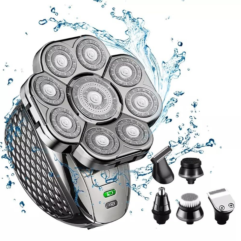 WTCBQC Head Shaver for Men, 6 in 1Men 9D Head Shavers for Bald Electric Razor Cordless Trimmer for Bald Clipper Wet & Dry Bald Shaving Grooming Kit