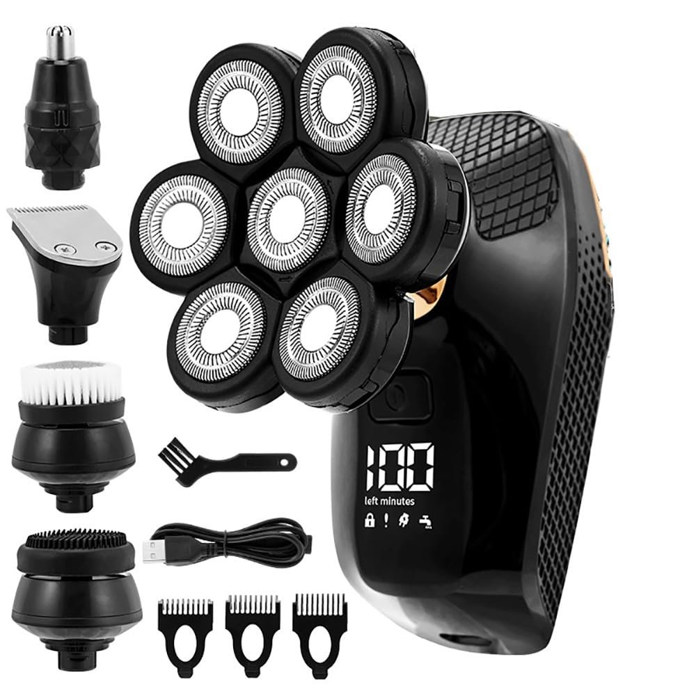 Head Shaver for Men, 5 in 1 Shaver for Men 7D Independently 7 Cutter Floating Head Waterproof Electric Razor Multifunction USB Charge Trimmer for Men