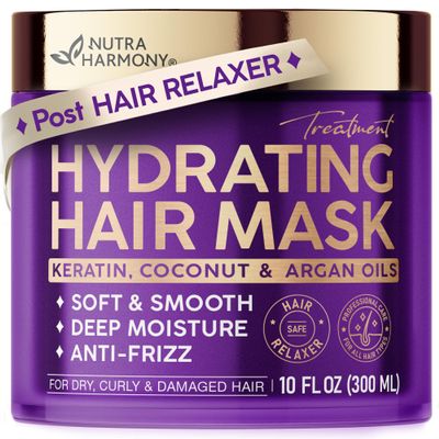 Hydrating Hair Mask  Post Hair Relaxer for Damaged & Dry  Deep Conditioning Keratin Treatment for Curly & Color-Treated  Soft, Smooth, Anti-Frizz & Split Ends Repair with Collagen, Biotin  10 oz