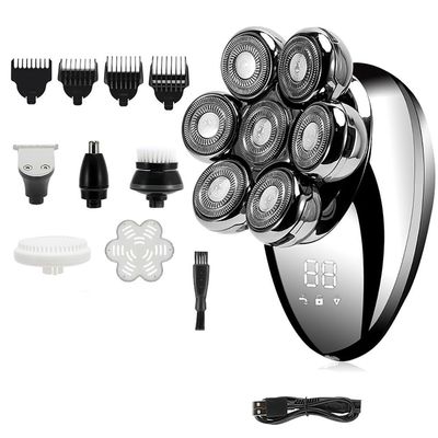Head Shaver for Men, 5 in 1 Shaver for Men 7D Independently 7 Cutter Floating Head Rechargeable Waterproof Electric Razor Multifunction Trimmer for Men (Color : Silver)