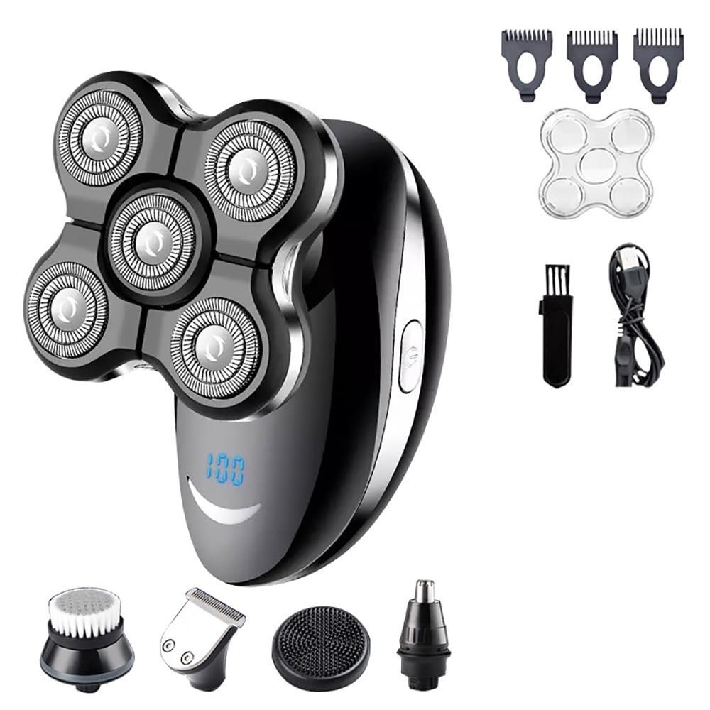 WTCBQC Head Shaver for Men, 5 in 1 Electric Shaver for Men Beard Hair Trimmer Bald Head Razor 5D Floating Electric Nose Hair Trimmer LCD Display