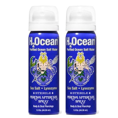 H2Ocean Piercing Aftercare Spray, Sea Salt Keloid & Bump Treatment, Wound Care Spray Organic Wound Wash For Ear, Nose, Naval, Oral Body Piercings - 1.5 oz (Pack of 2)