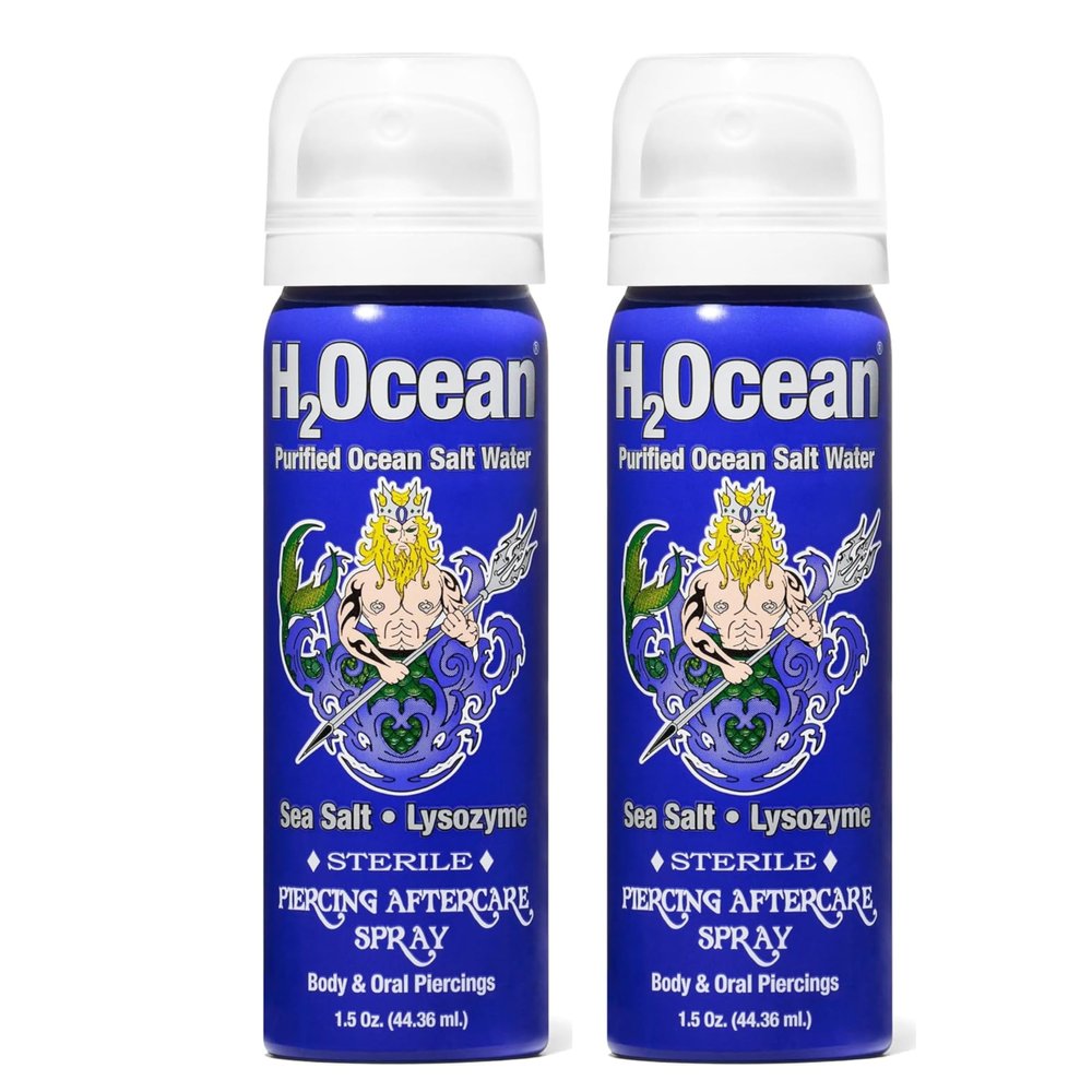 H2Ocean Piercing Aftercare Spray, Sea Salt Keloid & Bump Treatment, Wound Care Spray Organic Wound Wash For Ear, Nose, Naval, Oral Body Piercings - 1.5 oz (Pack of 2)