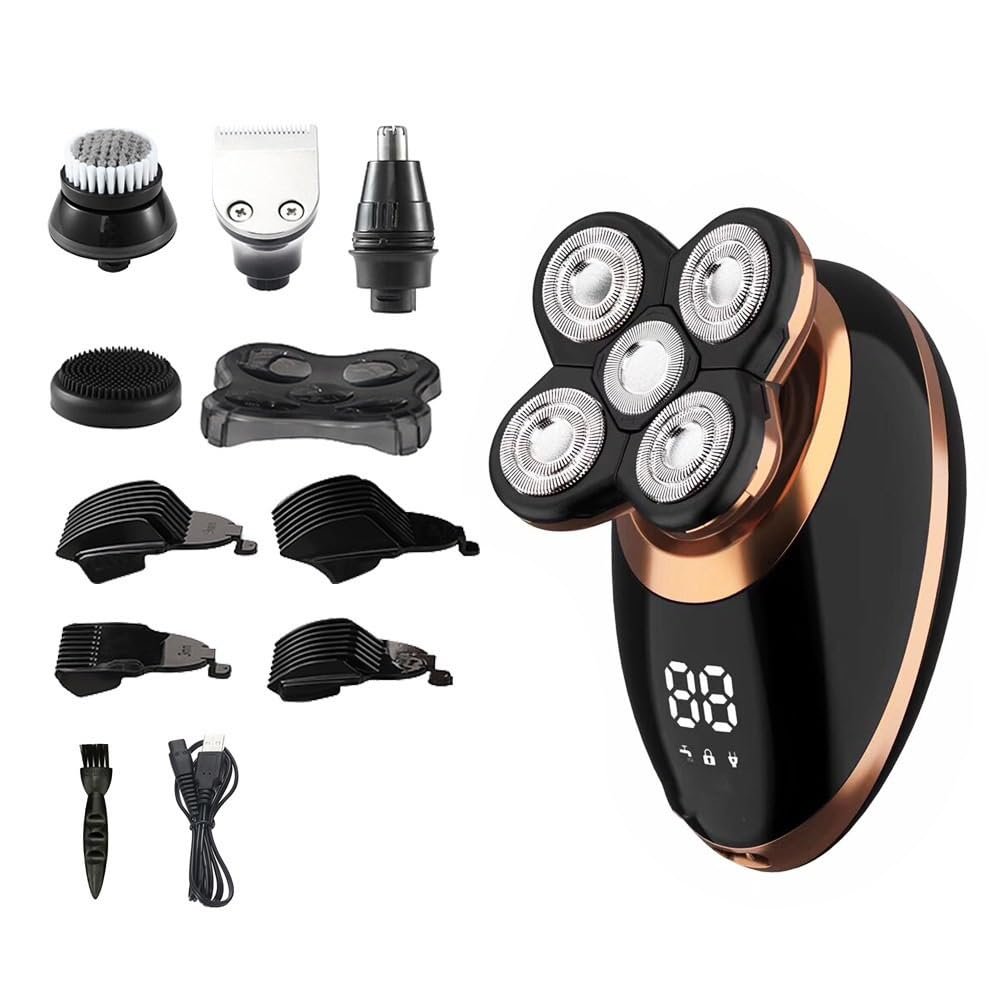 WTCBQC Head Shaver for Men, 5 in 1 Multi-Cutting IPX7 Electric Razor Cut Beard Trimmer LCD Display Nose Ear Grooming Multi-use Bald Shaver