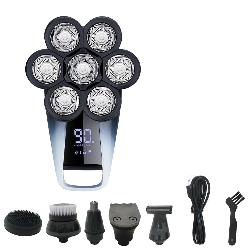 Head Shaver for Men, 6 in 1 Shaver 7-Blade Grooming Kit Electric Shaver for Men Hair Trimmer Beard Electric Razor Wet Dry Facial Body Bald Head Shaving Machine