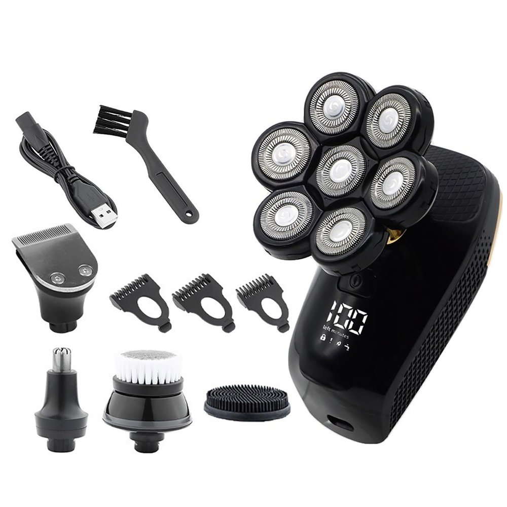 Head Shaver for Men, 5 in 1 Bald Head Shaver Multifunctional Electric Razor Head Shaving for Bald Men LED Display Cleansing Brush Nose Hair Trimmer