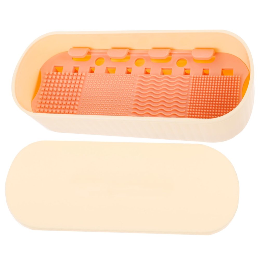Amosfun Makeup Brush Cleaning Box Portable Makeup Tools Organizer for Women Drying Holder and Cleaner for Brushes Convenient and Versatile Storage Chic Design Almond Color