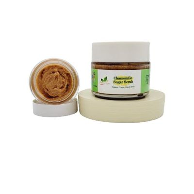 Chamomile sugar scrub organic blend with botanical extracts and essential oil very gentle on the face, blackhead white heads removal deeply cleanse your pores moisturizing skin- (5oz) women & men