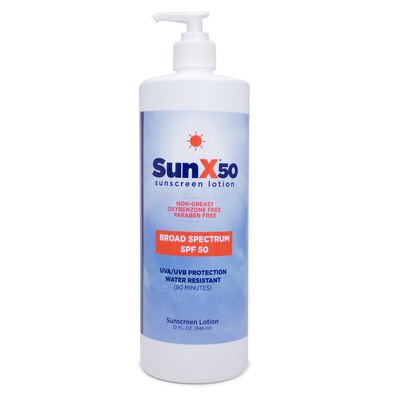 CoreTex Sun X 50 SPF Broad Spectrum Sunscreen Lotion - 32oz Bottle of Paraben, Oxybenzone, Octinoxate, & Oil Free Sunscreen - No White Cast and Water Resistant Up to 80 Minutes