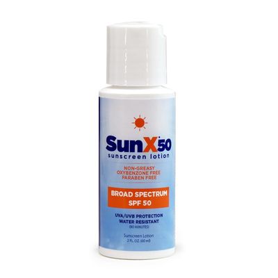 CoreTex Sun X 50 SPF Broad Spectrum Sunscreen Lotion - 2oz Bottle of Paraben, Oxybenzone, Octinoxate, & Oil Free Sunscreen - No White Cast and Water Resistant Up to 80 Minutes