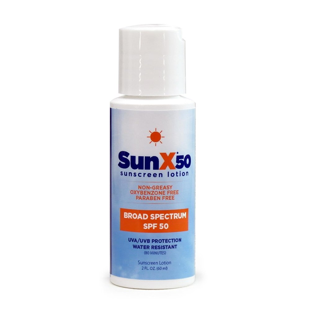 CoreTex Sun X 50 SPF Broad Spectrum Sunscreen Lotion - 2oz Bottle of Paraben, Oxybenzone, Octinoxate, & Oil Free Sunscreen - No White Cast and Water Resistant Up to 80 Minutes