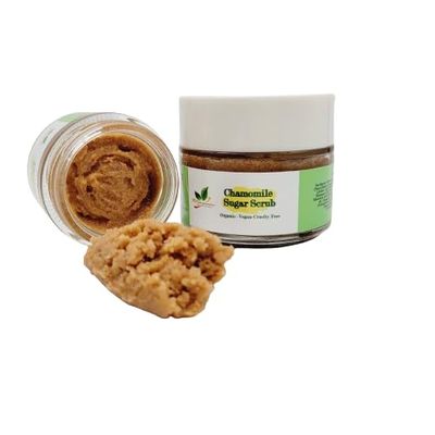 Chamomile sugar scrub organic blend with botanical extracts and essential oil very gentle on the face, blackhead white heads removal deeply cleanse your pores moisturizing skin- (2oz) women & men