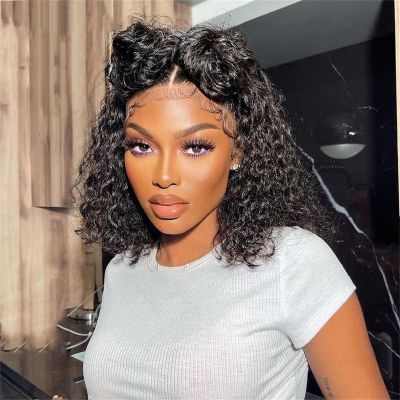 UIOKLMJH Short Bob Wig Lace Front Curly Human Hair Wigs For Women Ombre Colored Deep Wave Lace Frontal Wig 02 13x5x1 T Part#12inches#180 Density