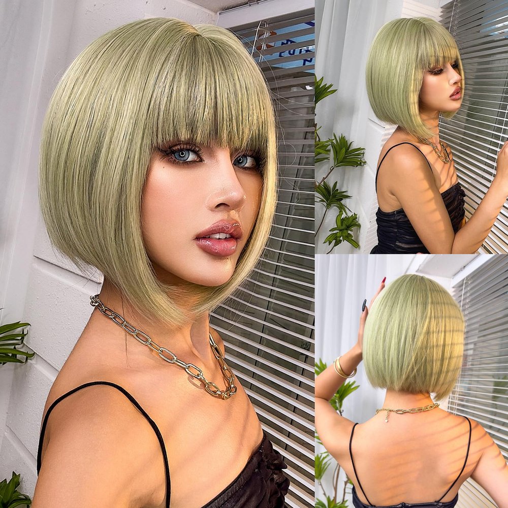 14inch Syntrhetic with Straight Bangs One Piece for Woman for Hair Loss Short Straight Hairpiece Natural Fluffy (Blue)