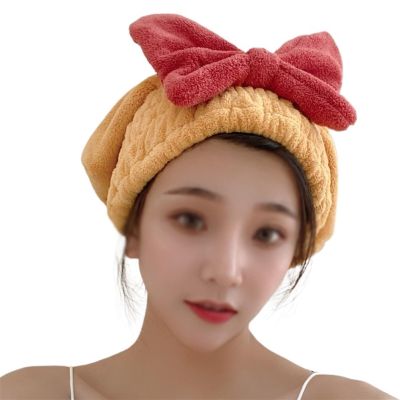 Hair Dry Cap, Bowknot Shower Cap, Water Absorbent Elastic Wrap Quick Drying Cap Hat, for Girls and Women, for Wet Hair Long Thick Hair (Color : D)
