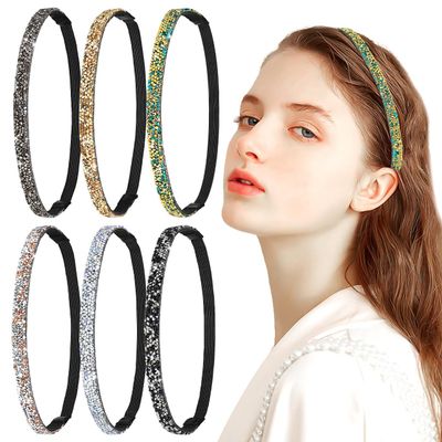 Beaupretty Rhinestone Thin Elastic Headbands Set of 6 Lightweight Decorative Hair Bands for Women Non-Slip Sparkly Hair Accessories for Weddings Parties Everyday