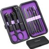Glamne Manicure Set Nail Clippers Kit Professional Stainless Steel Nail Care Tools with Leather Travel Case 10 in 1 Purple view 1
