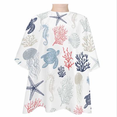 Coastal Starfish Barber Cape,Salon Hair Cutting Cape for Women,Men,Kids,Adults,Haircut Cape with Adjustable Elastic Neckline Hairdressing Stylist Cape Accessories Turtle Jellyfish Coral Shell Seahorse