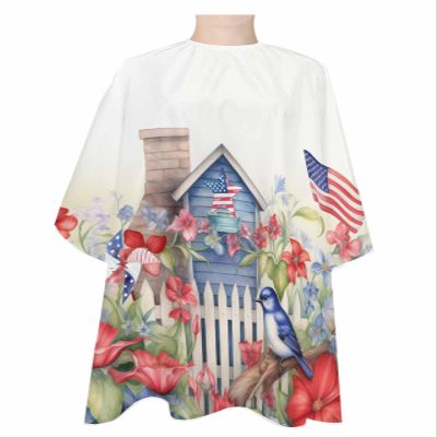 4th Of July Barber Cape,Salon Hair Cutting Cape for Women,Men,Kids,Adults,Haircut Cape with Adjustable Elastic Neckline Hairdressing Stylist Cape Accessories Farmhouse Garden Floal Bird Red Blue White