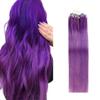 100% Remy Human Hair Extensions Micro Ring Loop Bead Tipped Hair,Straight Micro Ring Human Hair Extensions,50g 50 Strands,Purple,16inch view 1