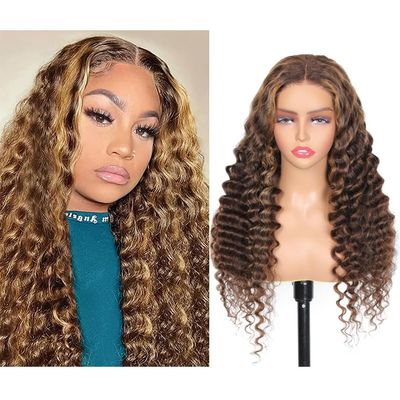 10inch Human Hair Middle Frenge Light Hand Tied for Woman Straight for Hair Loss Curly 5x5 Brown (Brown,10Inch)