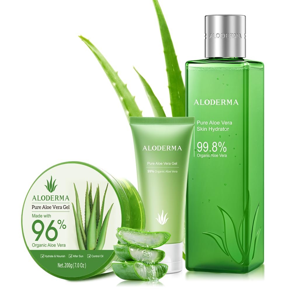All Purpose Aloe Vera Gel Set - 3 Pieces - Skin Hydrator, 200g Aloe Vera Gel & 45g Aloe Gel Travel Size
