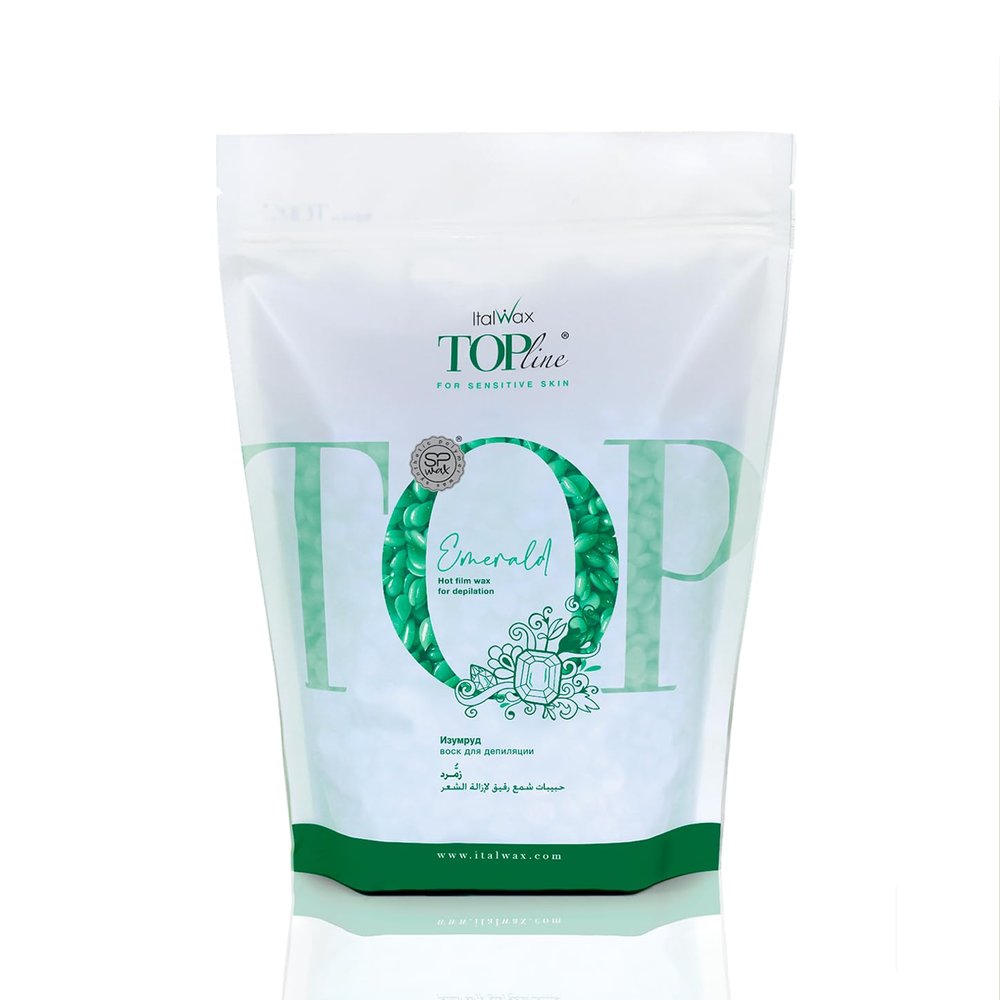 Italwax Top Line Emerald Jelly Wax 1.65lb (750g)  Ultra-Flexible Bright Green Glitter Gel for Large Areas, Applies in Super Thin Layers, Fast-Setting for Efficient Services  Made in Italy