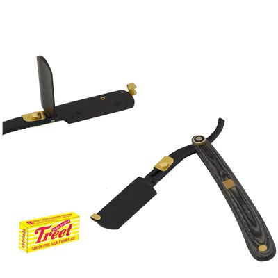 Generic Professional Grade Straight Edge Handmade Shaving Razor in Stainless Steel, Black, and Gold, New Wooden Design Black and Gold, In Picture