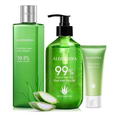 Aloderma All Purpose Aloe Vera Gel Set - 3 Pieces - Skin Hydrator, 300g Aloe Vera Gel & 45g Aloe Gel Travel Size