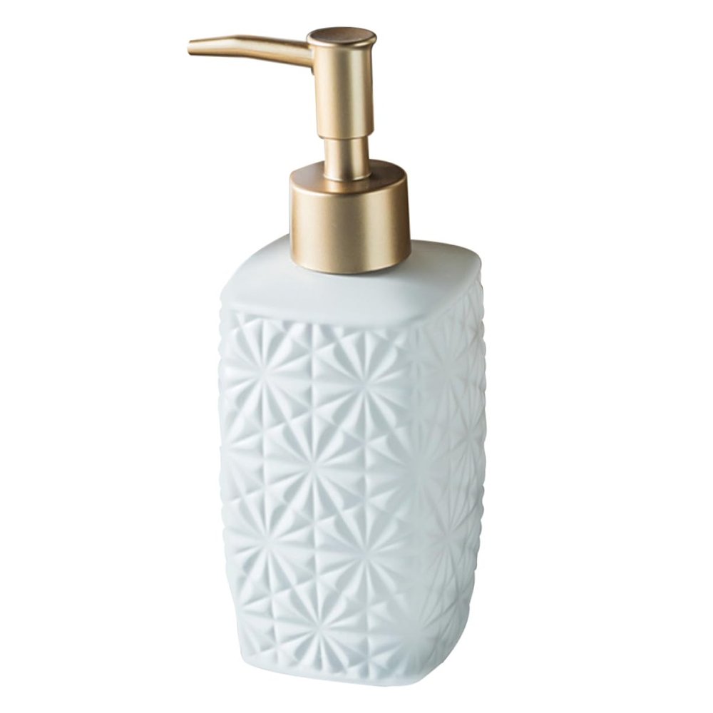 FRCOLOR Modern Ceramic Lotion Dispenser Press Pump Container for Hand Soap Eco-Friendly and Durable Liquid Holder for Home and Hotel Use Matte White with Elegant Patterns