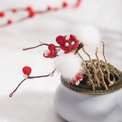 1pcs Rabithenn Plum Blossom Hairpin Chinese Hanfu Style Hair Fork Retro Flower with Resin Handmade Hair Clip Hair Accessories for Women Girls Long Hair (Plum blossom)