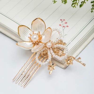 1 pcs Rabithenn Lotus Pearl Flower with Hairpin Chinese Hanfu Style Hair Fork Retro Flower with Resin Handmade Hair Clip Hair Accessories for Women Girls Long Hair (Lotus pearl)