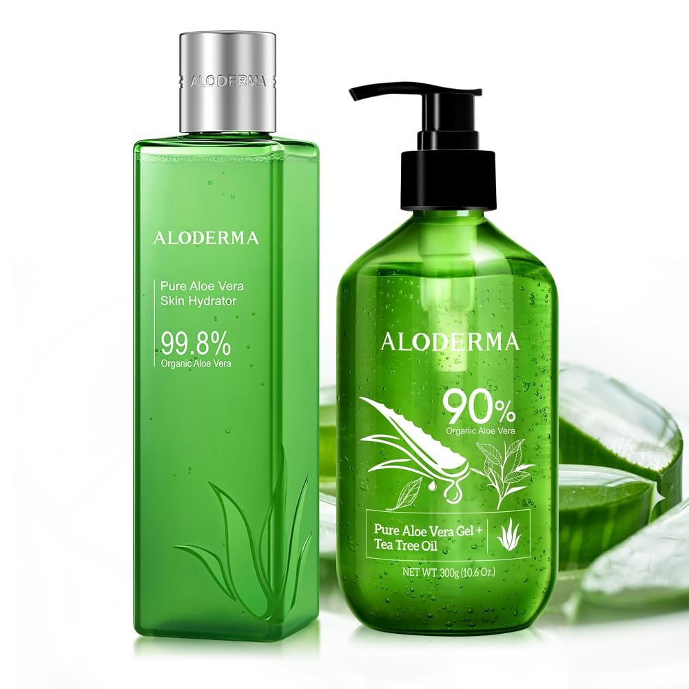 All Purpose Aloe Vera Gel Set - 2 Pieces - Skin Hydrator, 300g Aloe Vera Gel + Tea Tree Oil