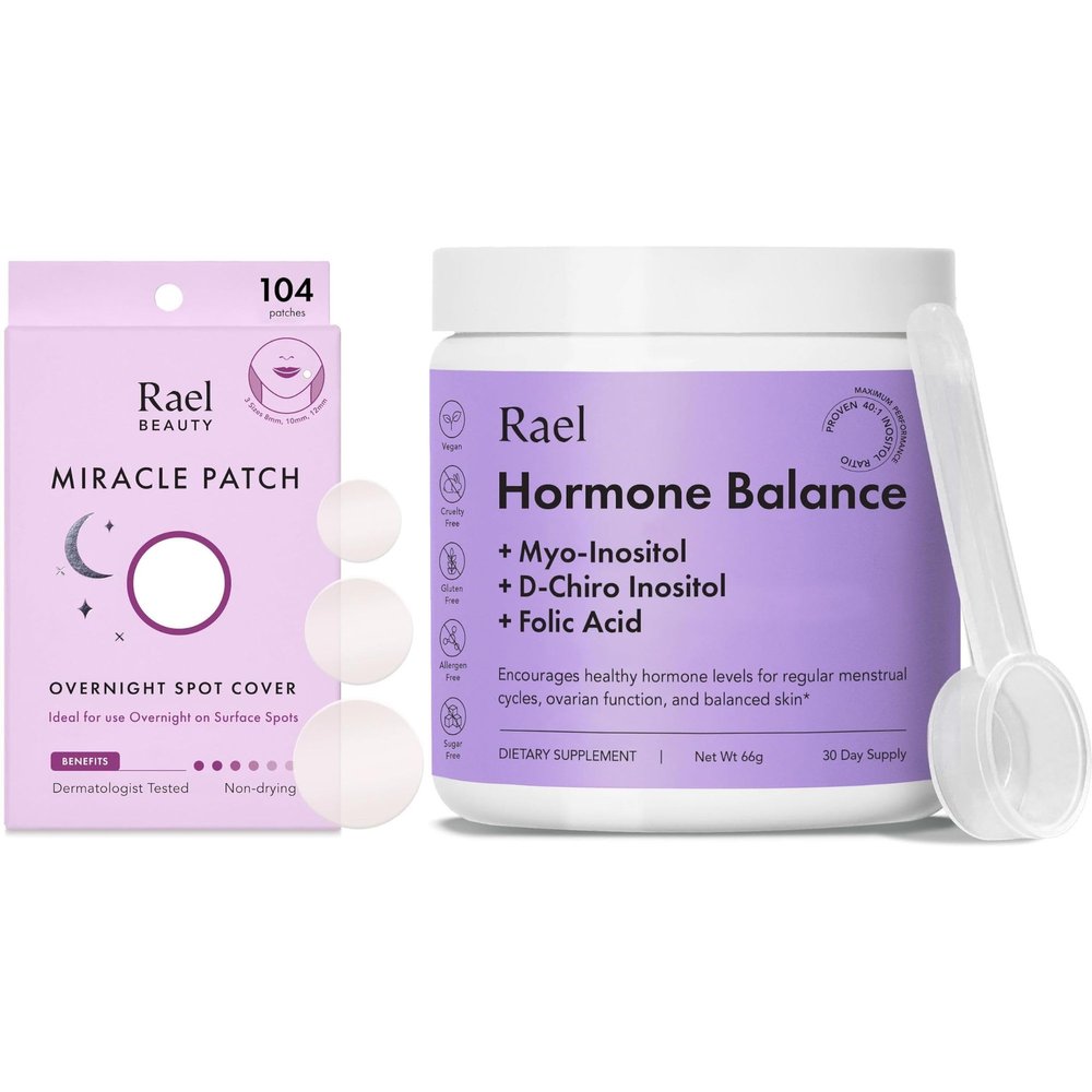 Rael Bundle - Overnight Spot Cover Pimple Patches (104 Count) & Hormone Balance Supplement for Women, Fertility & Ovarian Support (30 Day Supply)